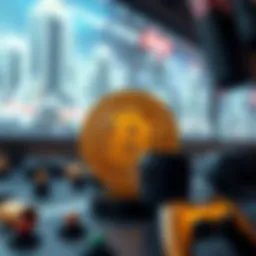 Bitcoin symbol with digital gaming elements