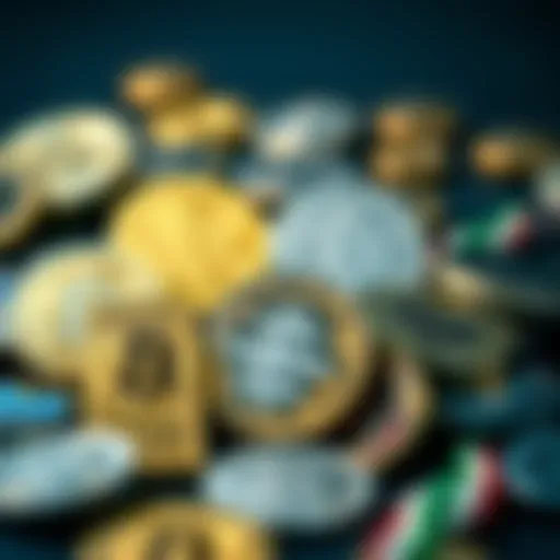 Diverse cryptocurrency coins displayed together