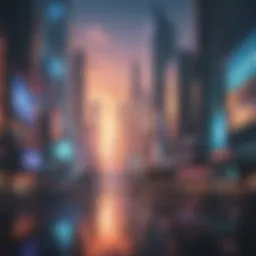 A futuristic cityscape representing the metaverse